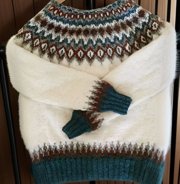 Women's Fair Isle Yoke Knitted Jumper Icelandic Style
