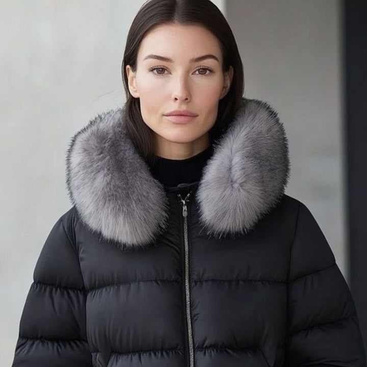 Women's Faux Fur Collar Quilted Puffer Jacket Knit Cuffs