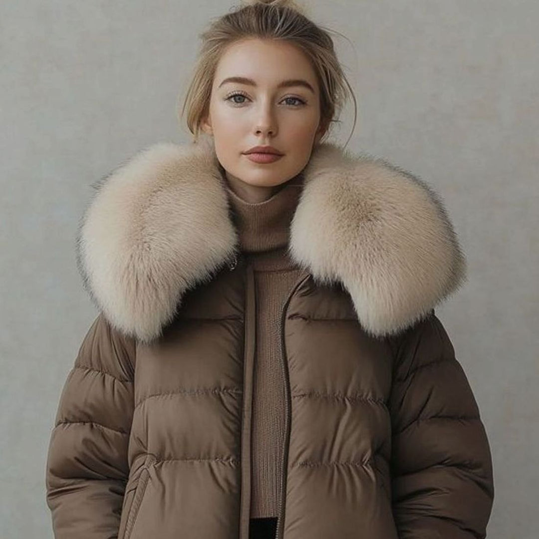 Women's Faux Fur Collar Quilted Puffer Jacket Knit Cuffs