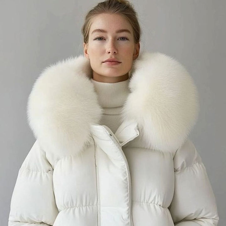 Women's Faux Fur Collar Quilted Puffer Jacket Knit Cuffs