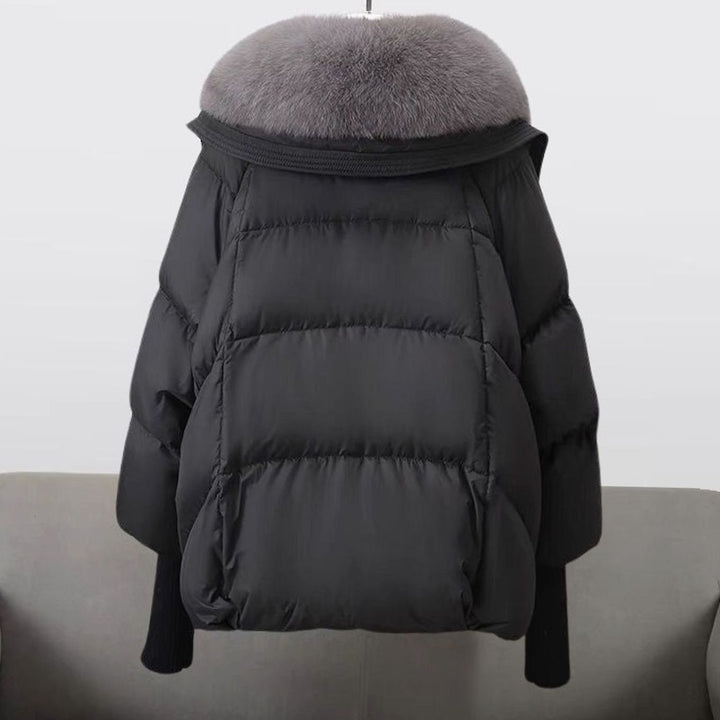 Women's Faux Fur Collar Quilted Puffer Jacket Knit Cuffs
