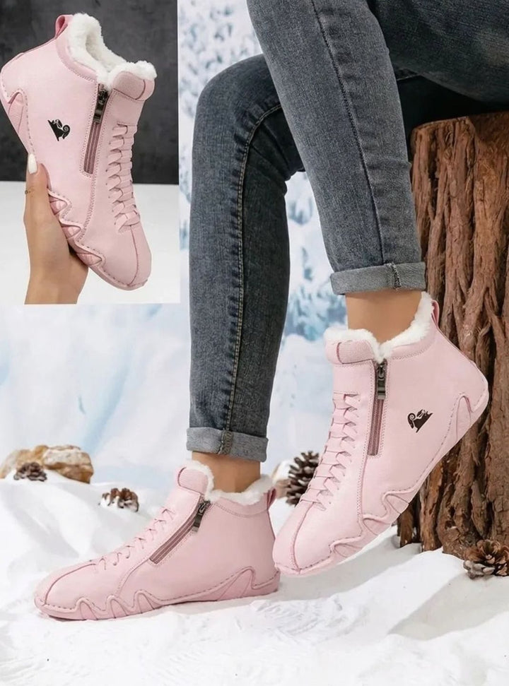 Women's Faux-Fur Lined Wide-Fit Zip-Up Winter Ankle Boots - Pink