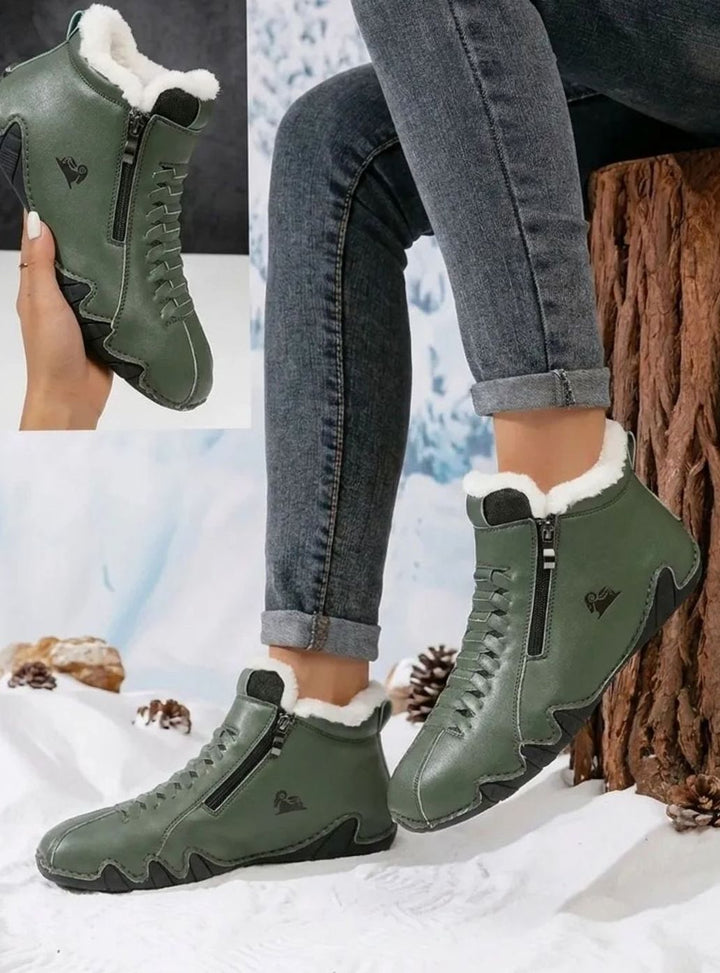 Women's Faux-Fur Lined Wide-Fit Zip-Up Winter Ankle Boots - Green