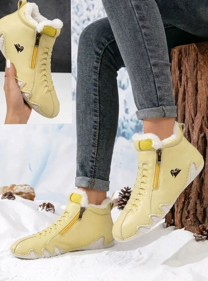 Women's Faux-Fur Lined Wide-Fit Zip-Up Winter Ankle Boots - Yellow