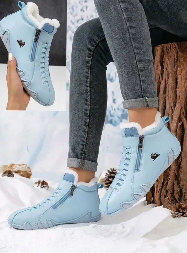 Women's Faux-Fur Lined Wide-Fit Zip-Up Winter Ankle Boots - Blue