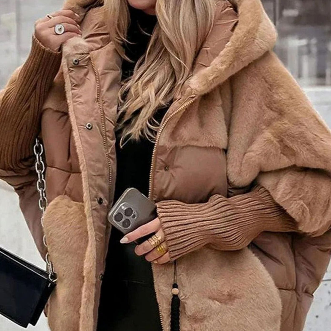 Women's Faux-Fur Trim Hooded Quilted Puffer Jacket - Brown