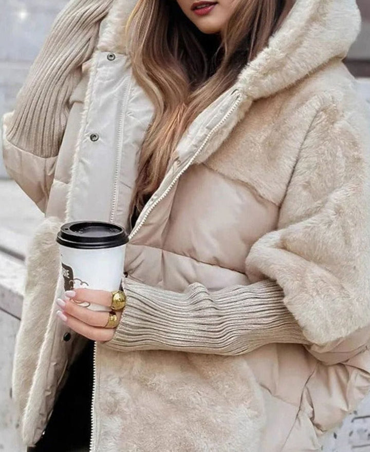 Women's Faux-Fur Trim Hooded Quilted Puffer Jacket - Beige