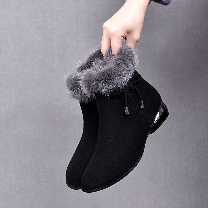 Women's Faux-Fur Trim Suede Low-Heel Ankle Boots