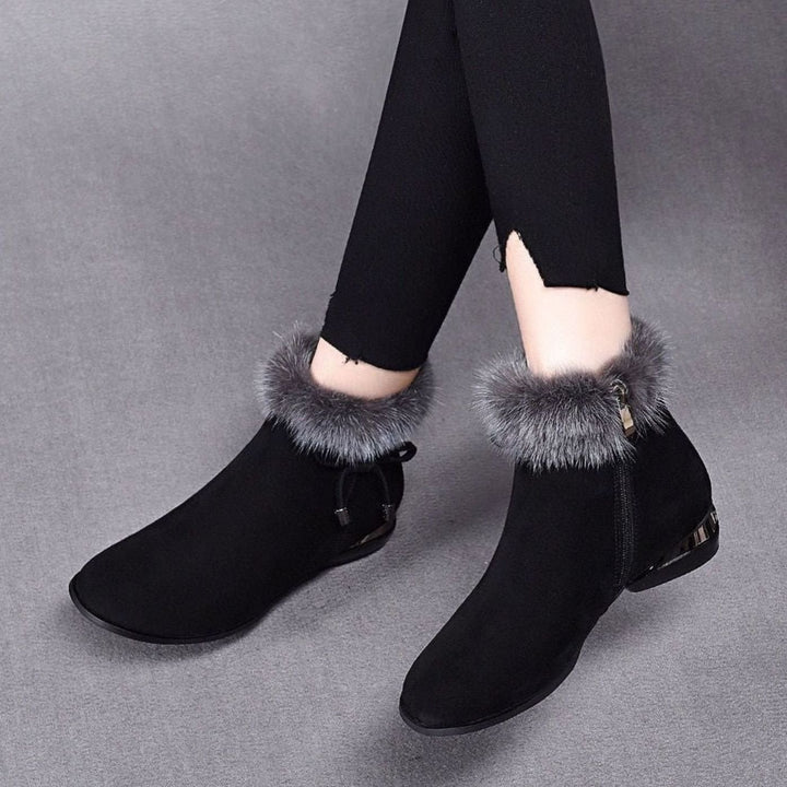 Women's Faux-Fur Trim Suede Low-Heel Ankle Boots
