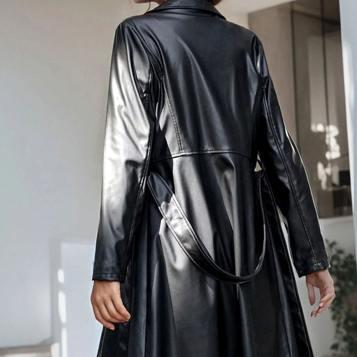 Women's Faux Leather Belted Trench Coat