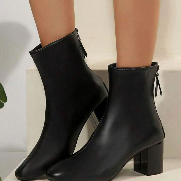 Women's Faux Leather Block Heel Pointed-Toe Ankle Boots