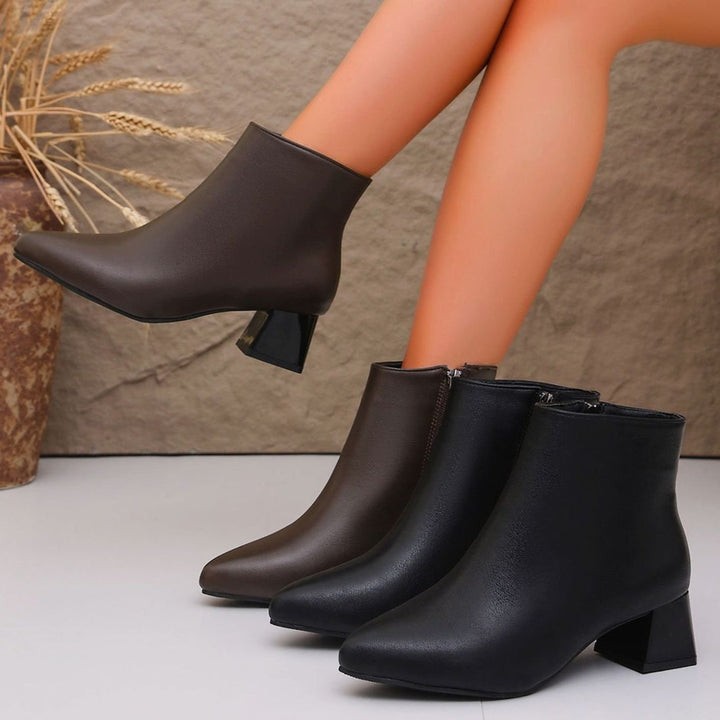 Women's Faux Leather Block Heel Zip-Up Ankle Boots