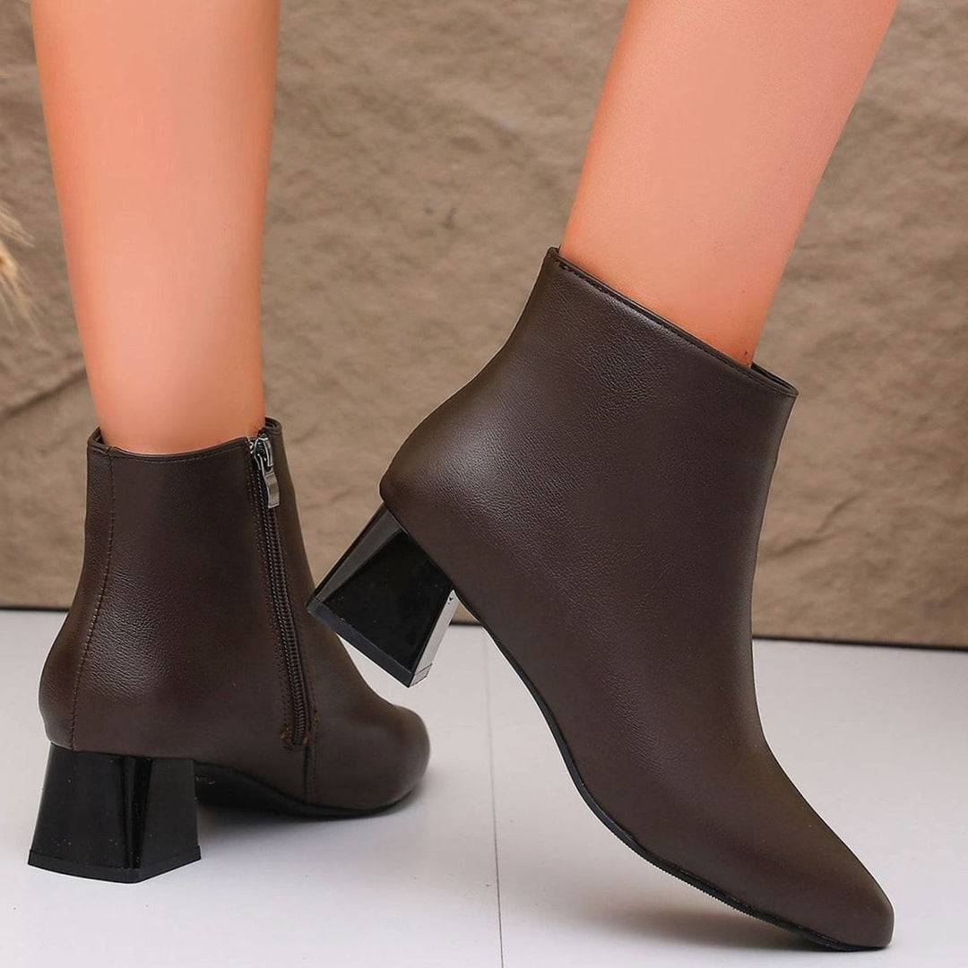 Women's Faux Leather Block Heel Zip-Up Ankle Boots