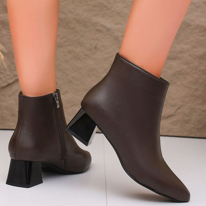 Women's Faux Leather Block Heel Zip-Up Ankle Boots