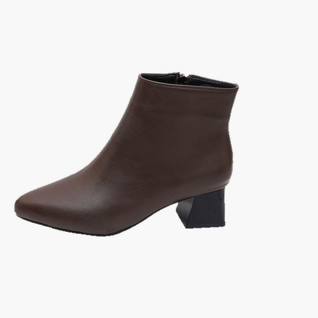 Women's Faux Leather Block Heel Zip-Up Ankle Boots