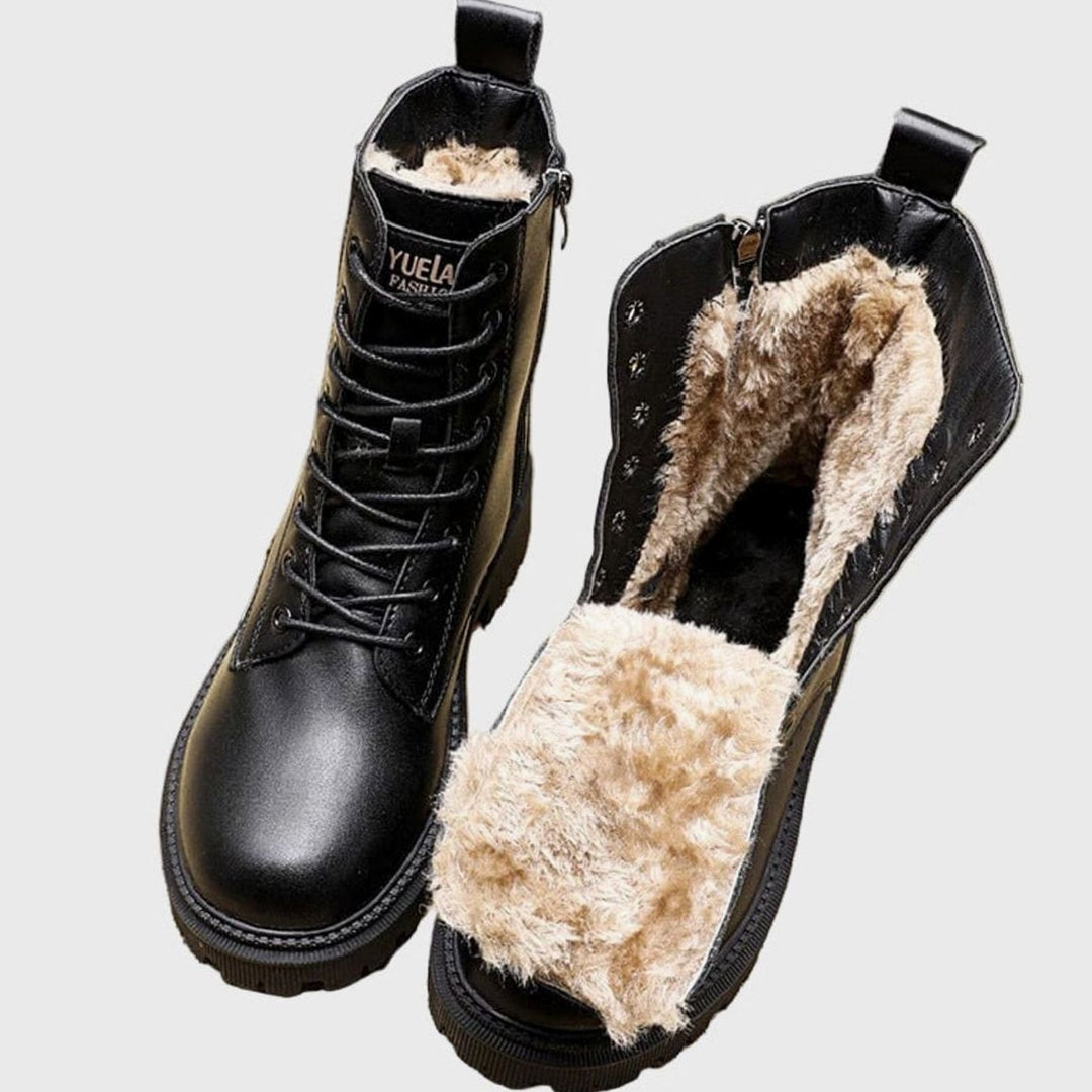 Women's Faux Leather Fleece-Lined Lace-Up Combat Ankle Boots