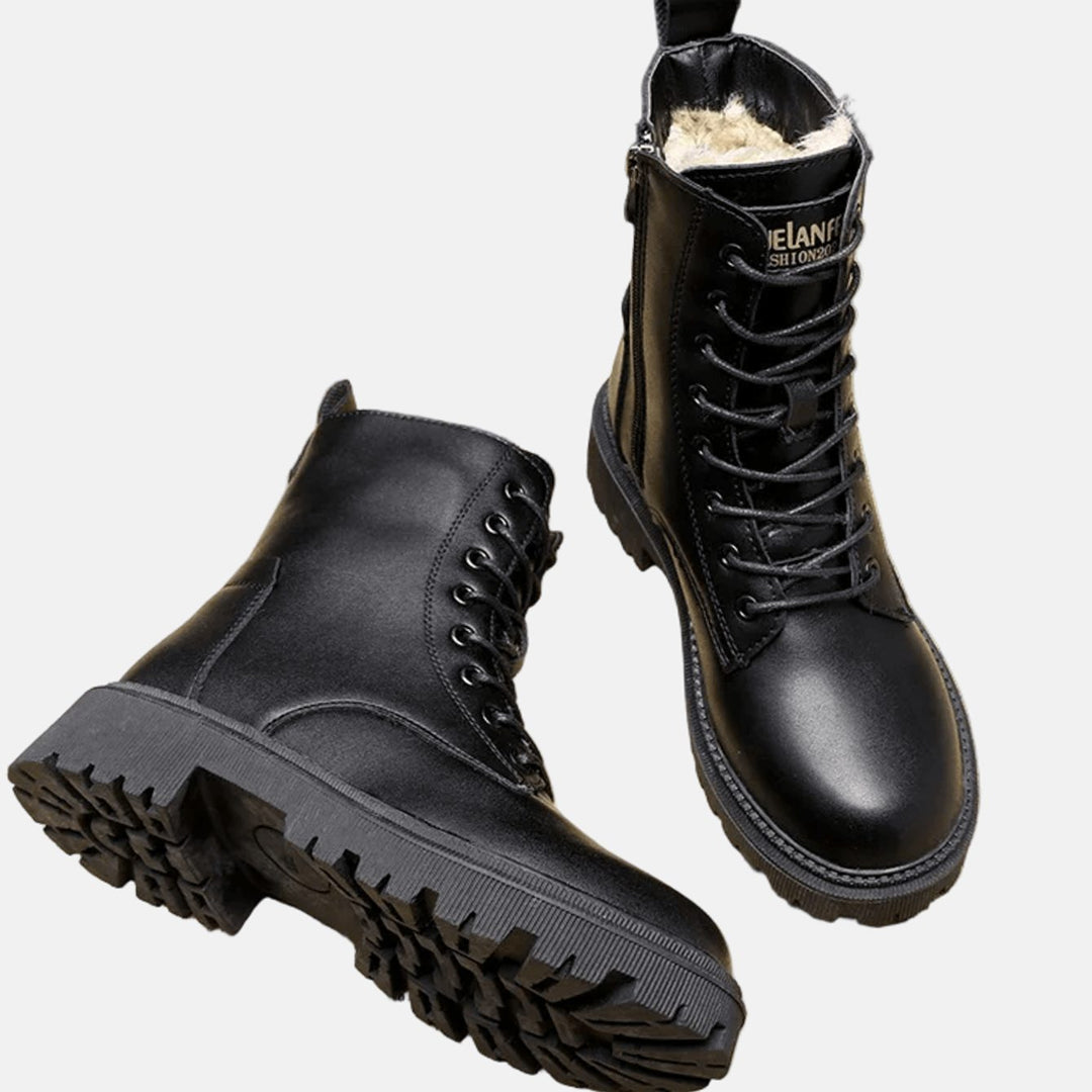 Women's Faux Leather Fleece-Lined Lace-Up Combat Ankle Boots