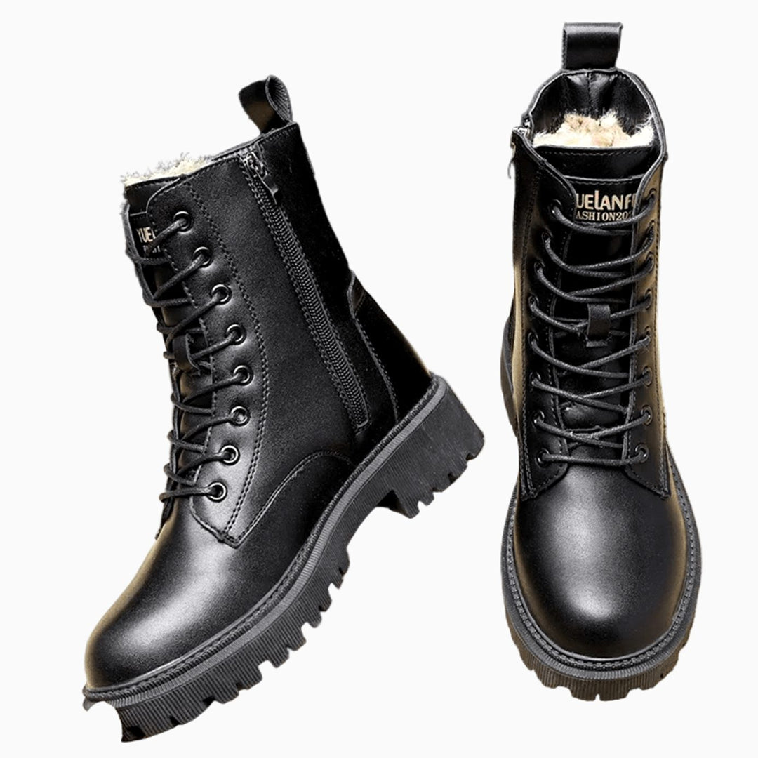 Women's Faux Leather Fleece-Lined Lace-Up Combat Ankle Boots
