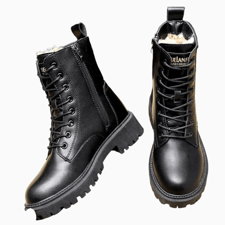 Women's Faux Leather Fleece-Lined Lace-Up Combat Ankle Boots