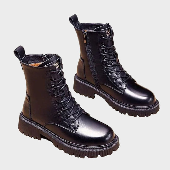 Women's Faux Leather Fleece-Lined Lace-Up Combat Ankle Boots