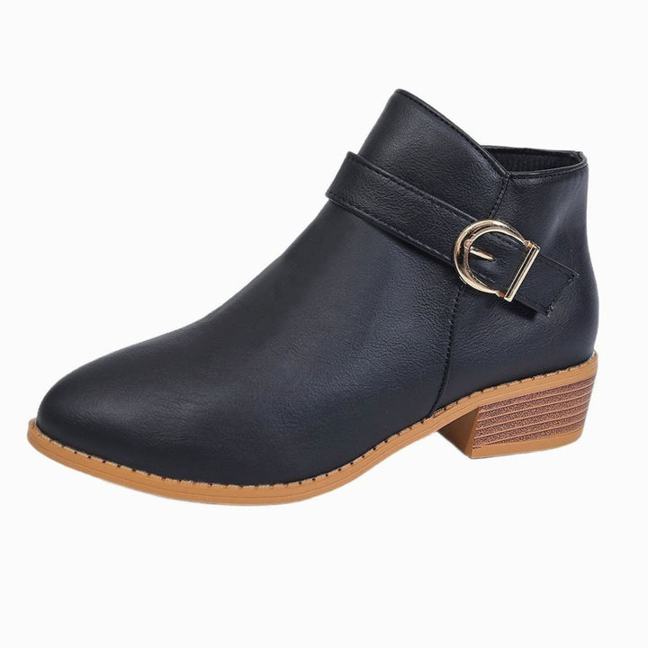 Women's Faux Leather Side-Zip Buckle Ankle Boots