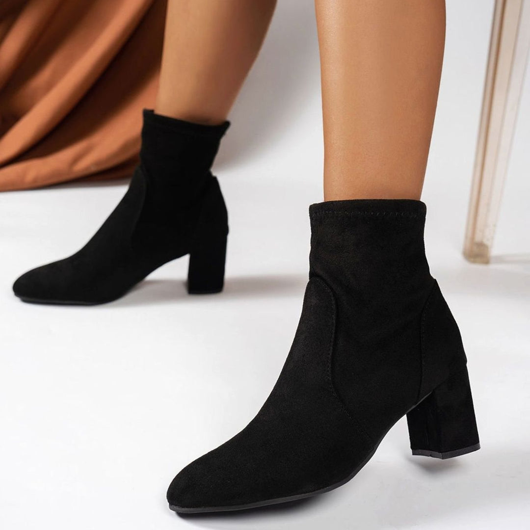 Women's Faux Suede Block Heel Pointed-Toe Ankle Boots