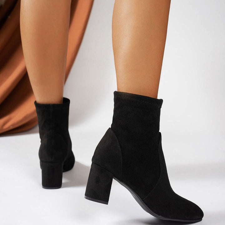 Women's Faux Suede Block Heel Pointed-Toe Ankle Boots