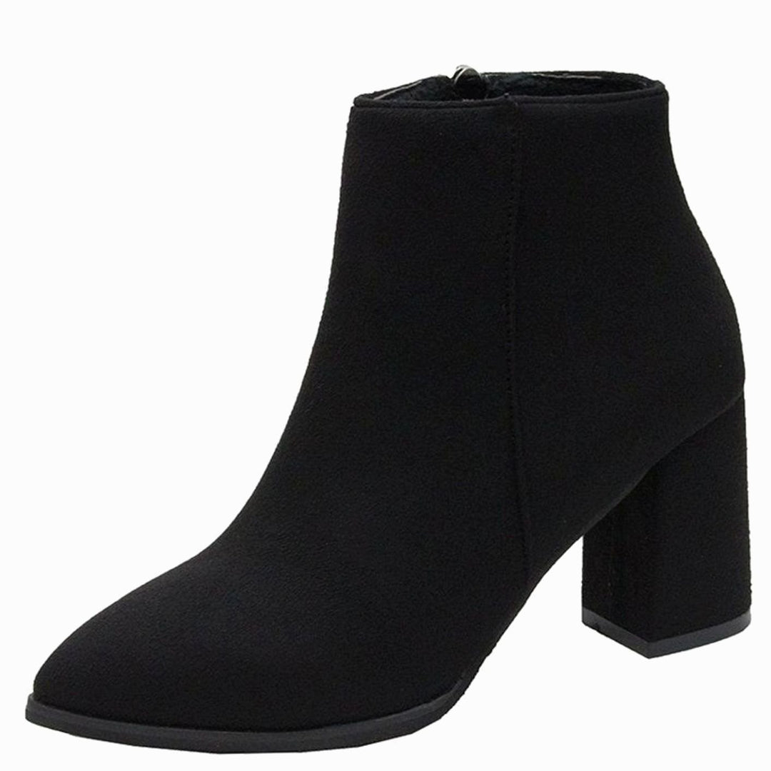 Women's Faux Suede Block Heel Pointed-Toe Ankle Boots, Beige - Black
