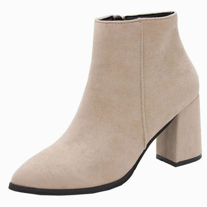 Women's Faux Suede Block Heel Pointed-Toe Ankle Boots, Beige - Beige
