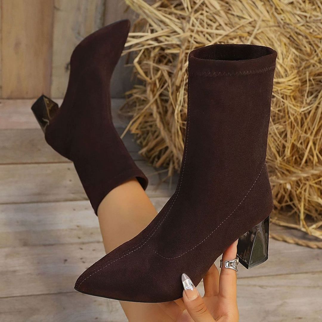 Women's Faux Suede Block Heel Sock Ankle Boots