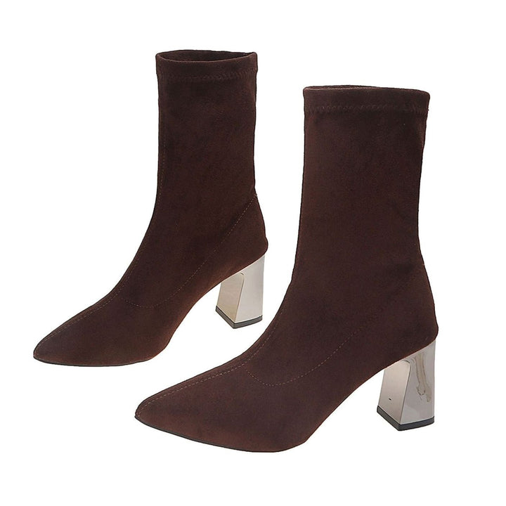 Women's Faux Suede Block Heel Sock Ankle Boots
