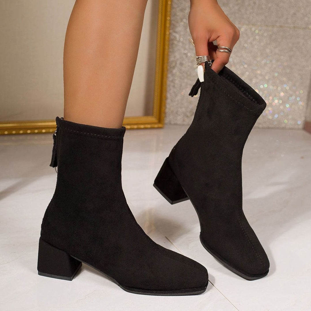Women's Faux Suede Block Heel Zip-Up Ankle Boots