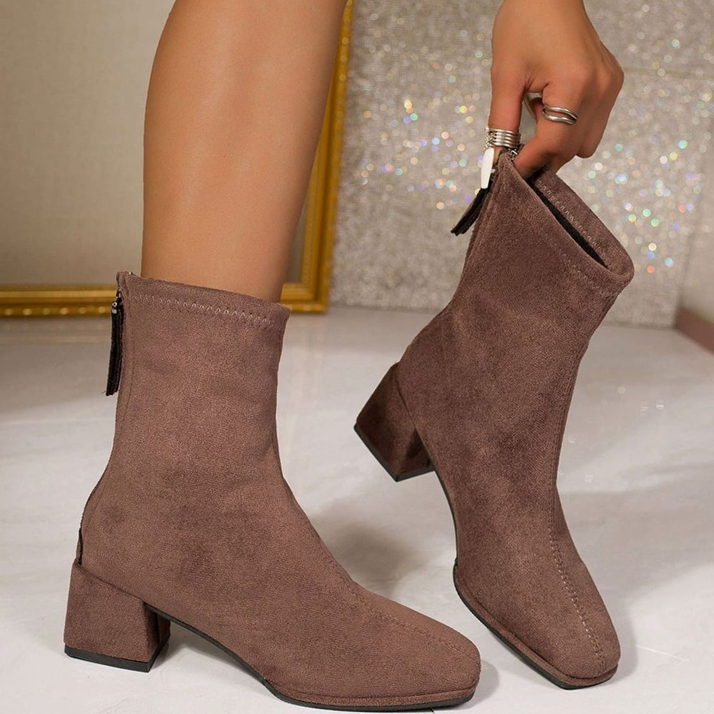 Women's Faux Suede Block Heel Zip-Up Ankle Boots