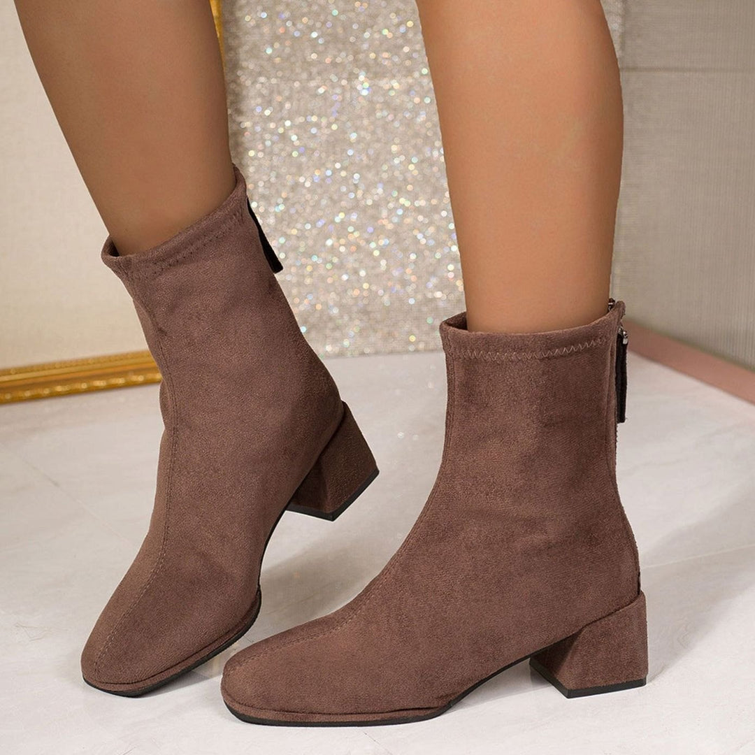 Women's Faux Suede Block Heel Zip-Up Ankle Boots