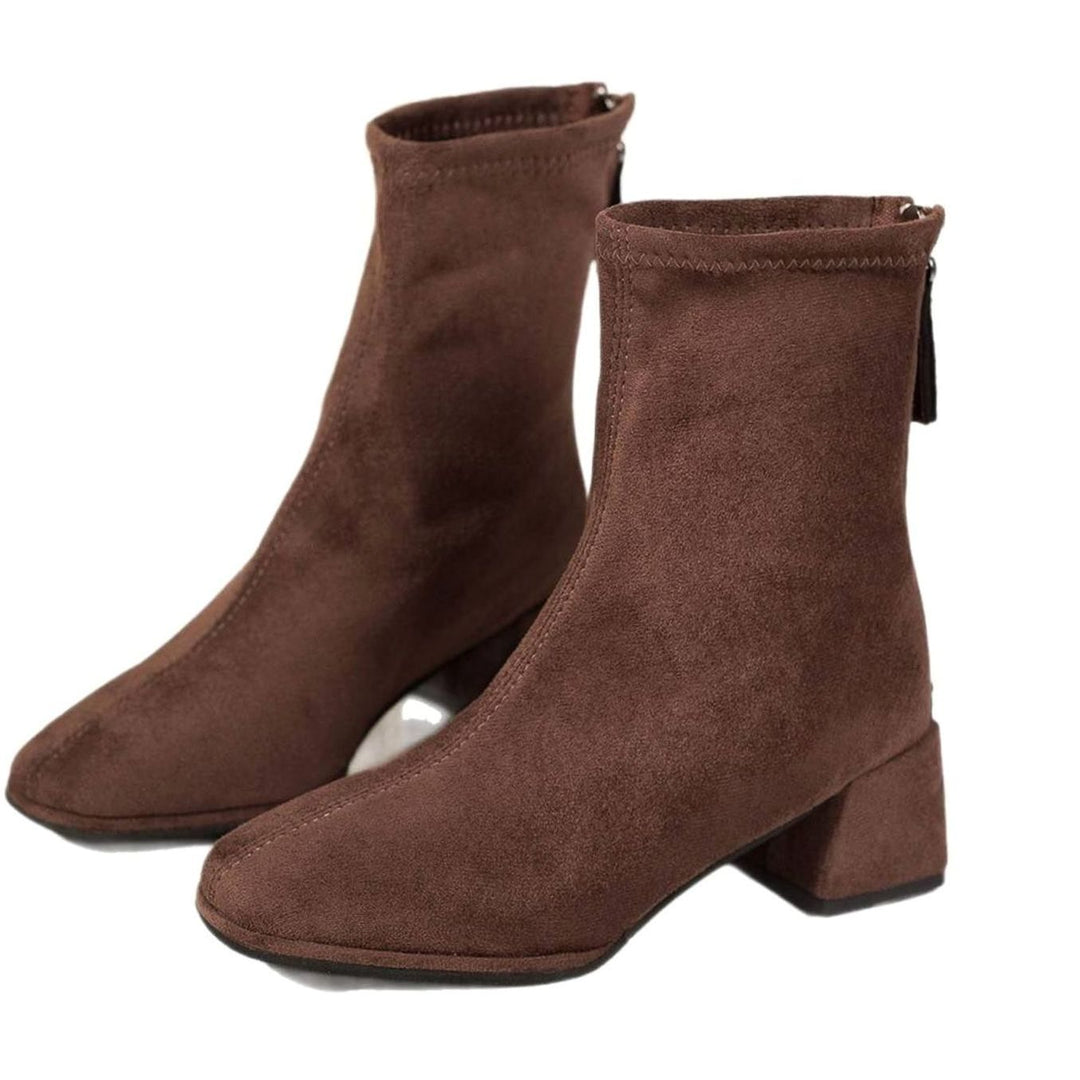 Women's Faux Suede Block Heel Zip-Up Ankle Boots