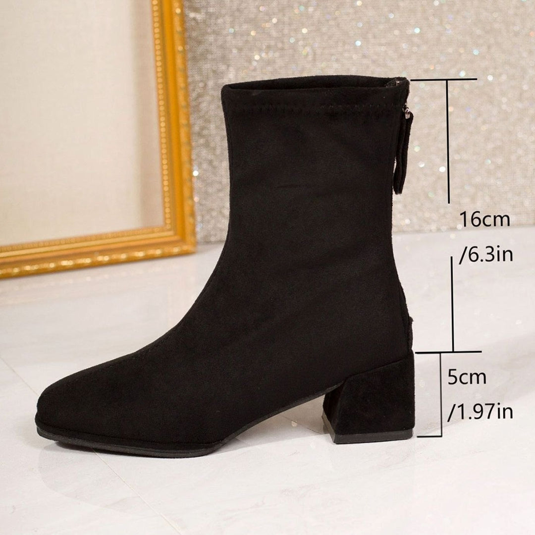 Women's Faux Suede Block Heel Zip-Up Ankle Boots - Black