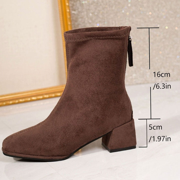 Women's Faux Suede Block Heel Zip-Up Ankle Boots - Brown