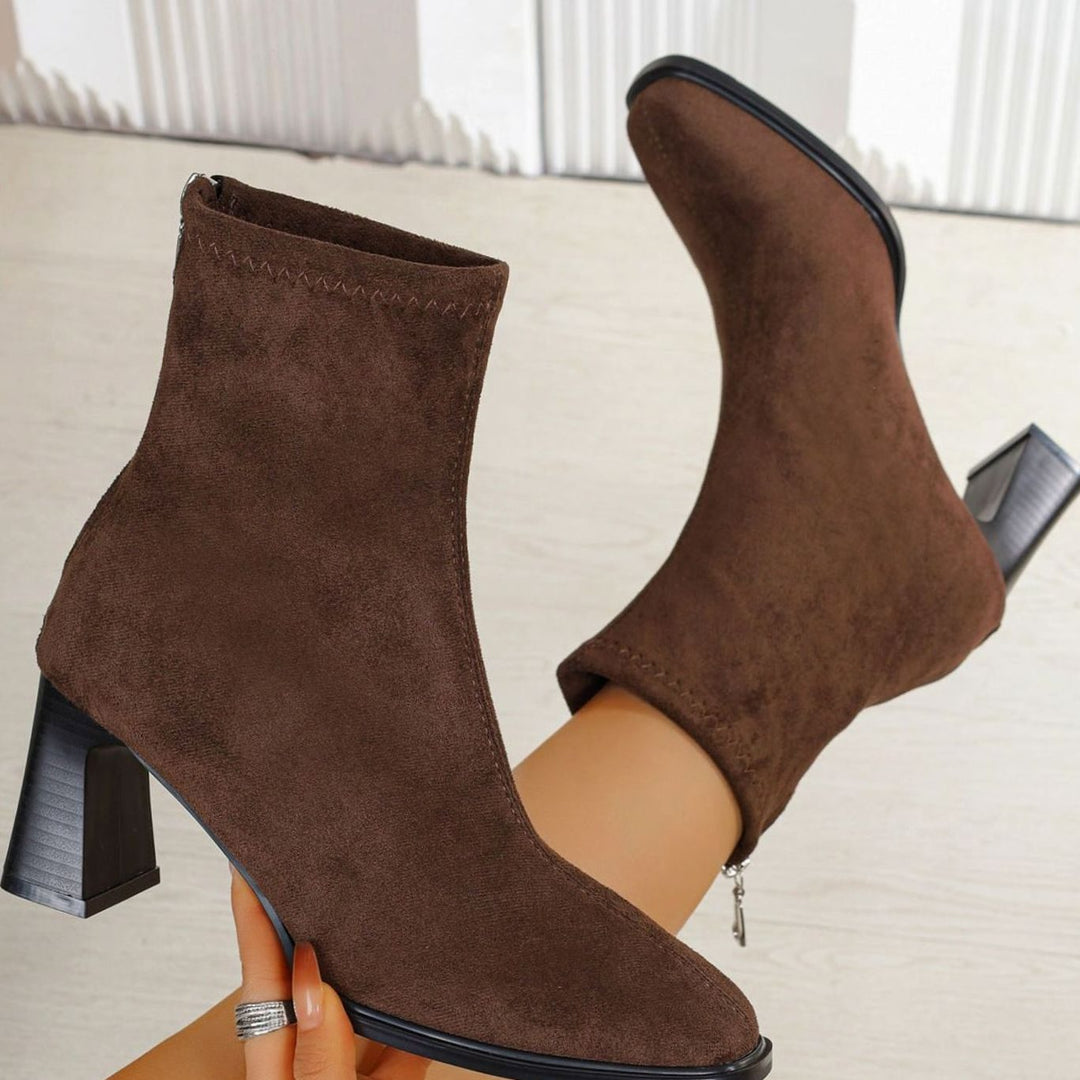 Women's Faux Suede Block Heel Zip-Up Ankle Boots, Black