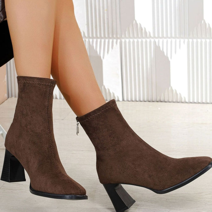 Women's Faux Suede Block Heel Zip-Up Ankle Boots, Black
