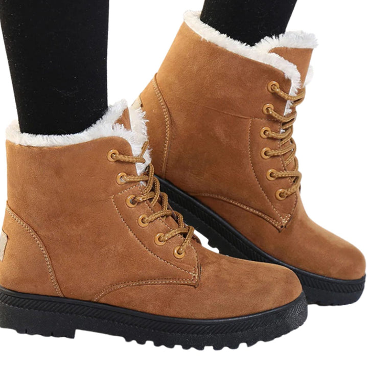 Women's Faux Suede Fur-Lined Lace-Up Ankle Boots - Brown