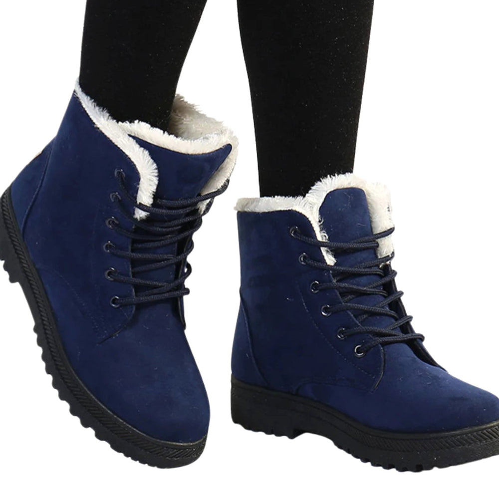 Women's Faux Suede Fur-Lined Lace-Up Ankle Boots - Blue