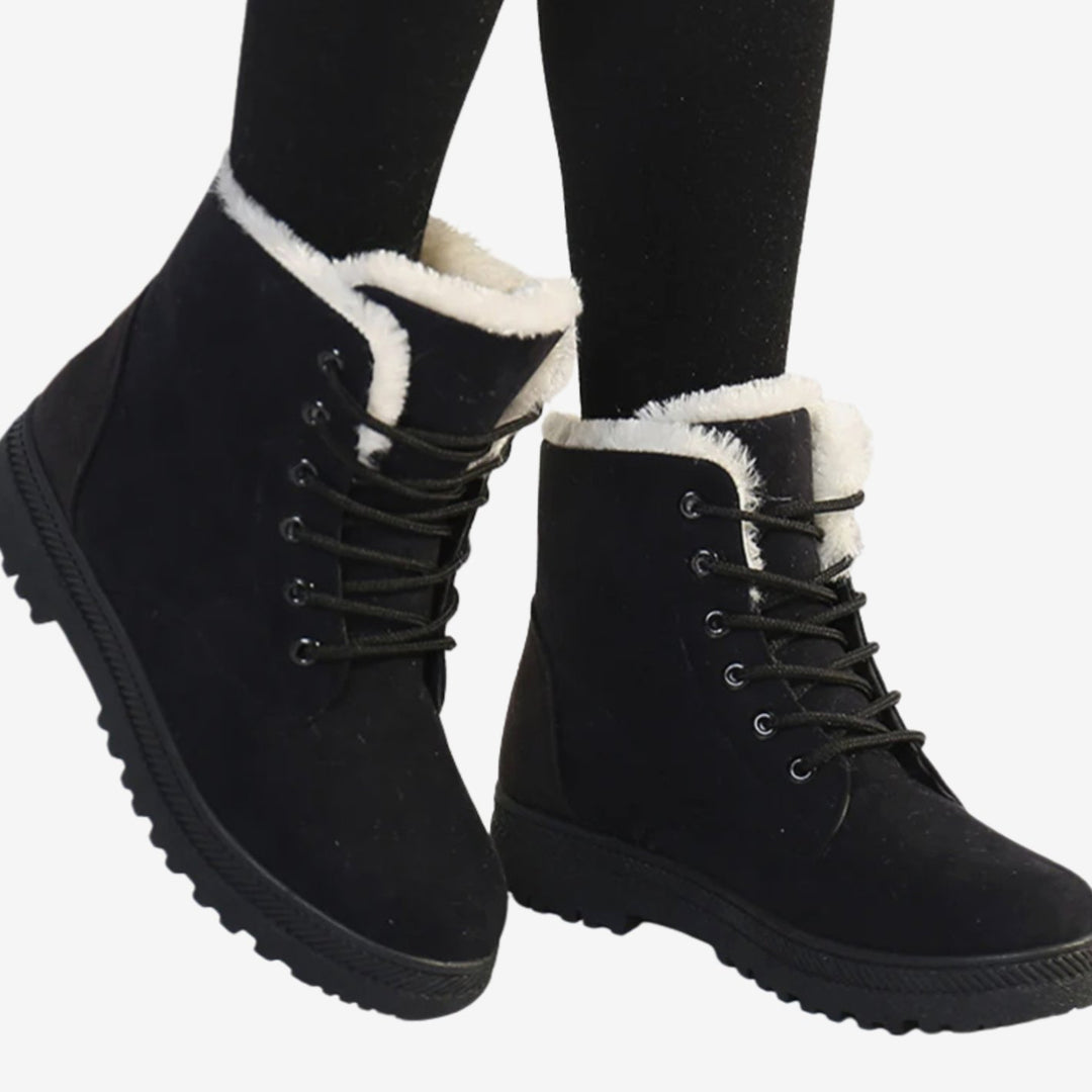 Women's Faux Suede Fur-Lined Lace-Up Ankle Boots - Black