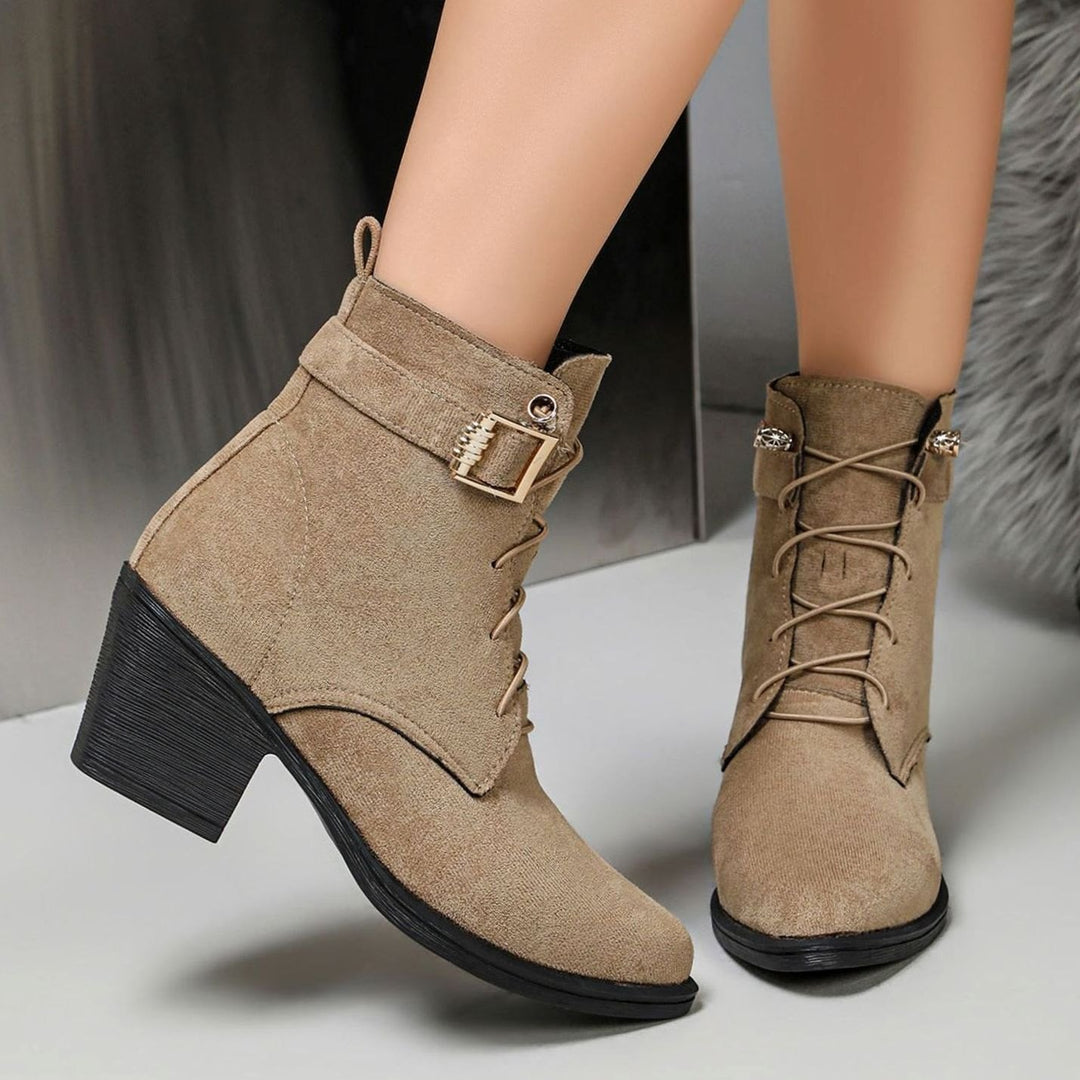 Women's Faux Suede Lace-Up Block Heel Ankle Boots