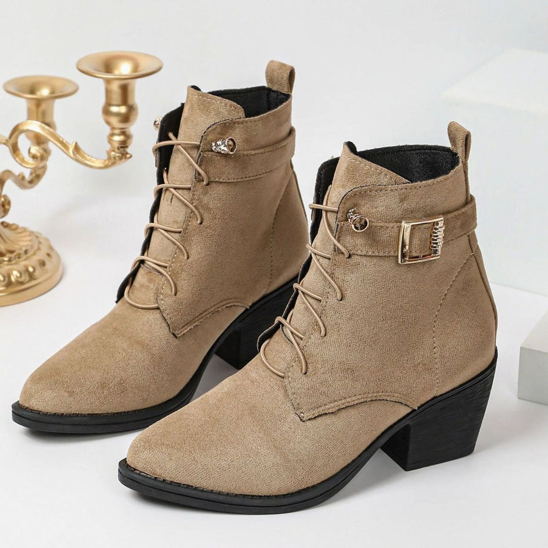 Women's Faux Suede Lace-Up Block Heel Ankle Boots