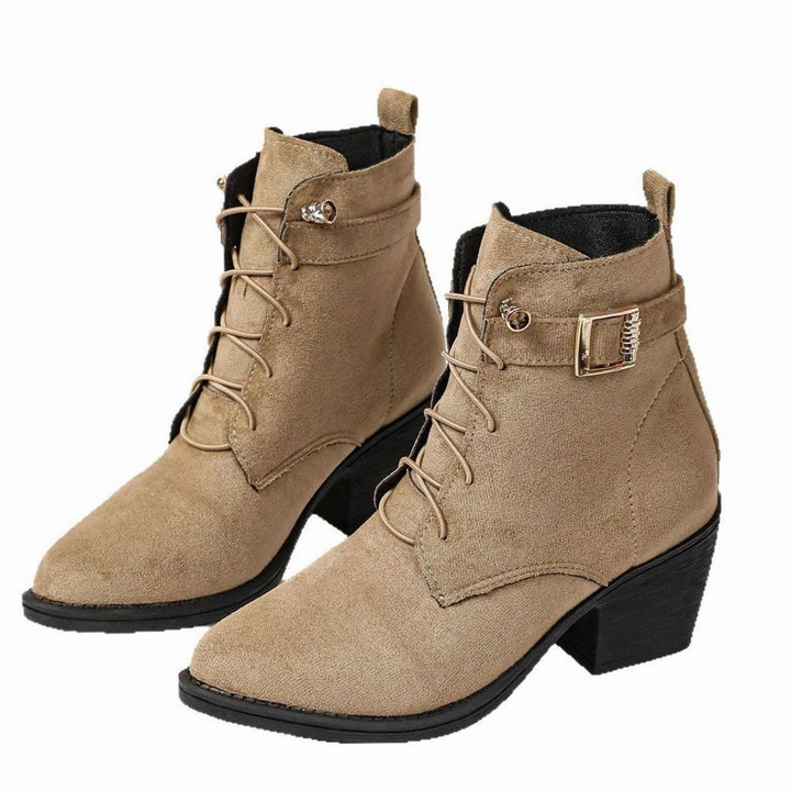 Women's Faux Suede Lace-Up Block Heel Ankle Boots