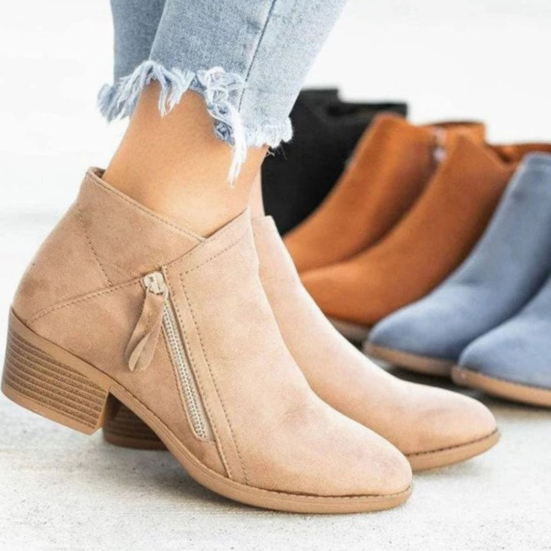 Women's Faux Suede Low-Heel Side-Zip Ankle Boots