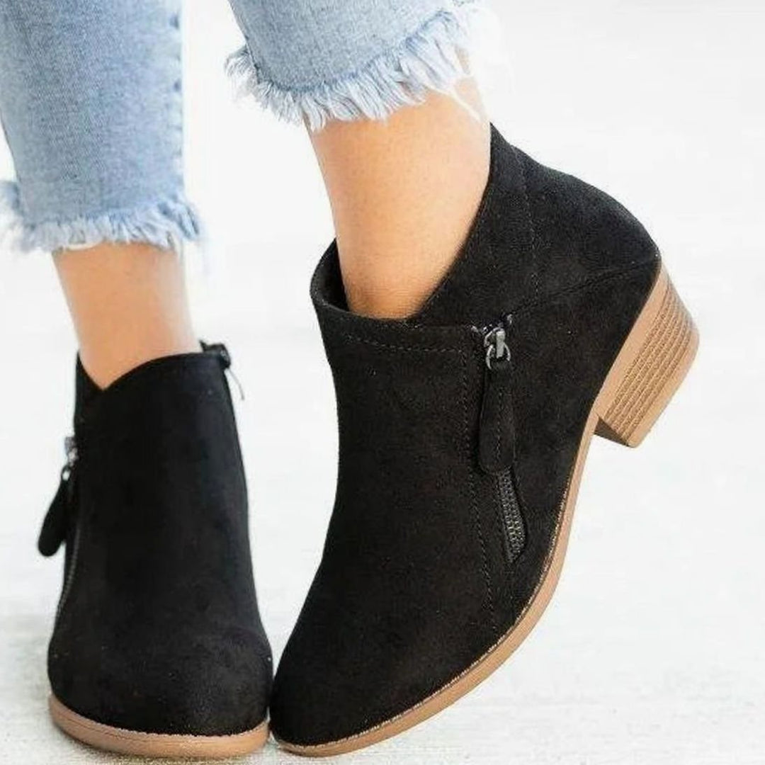 Women's Faux Suede Low-Heel Side-Zip Ankle Boots