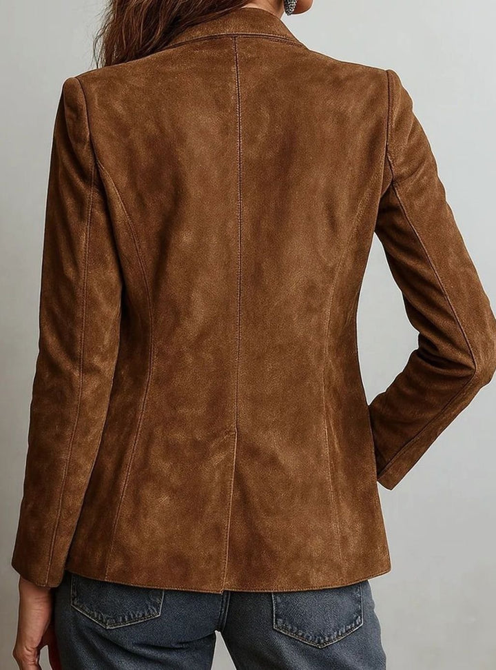 Women's Faux Suede Tailored Single-Breasted Hip-Length Blazer