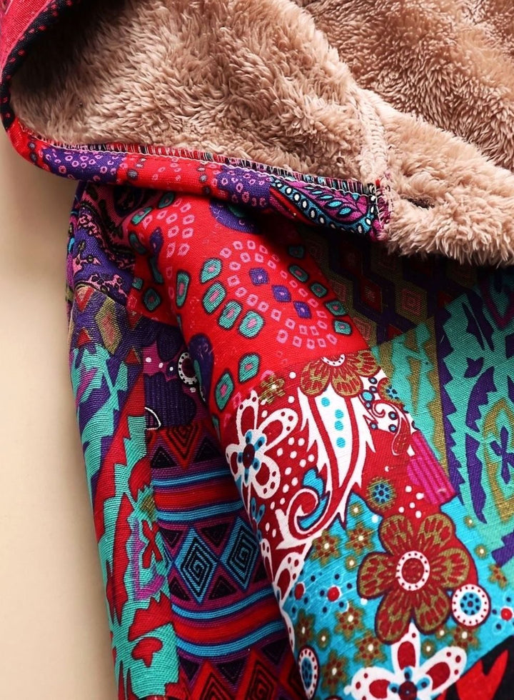 Women's Fleece-Lined Hooded Boho Patchwork Relaxed-Fit Coat