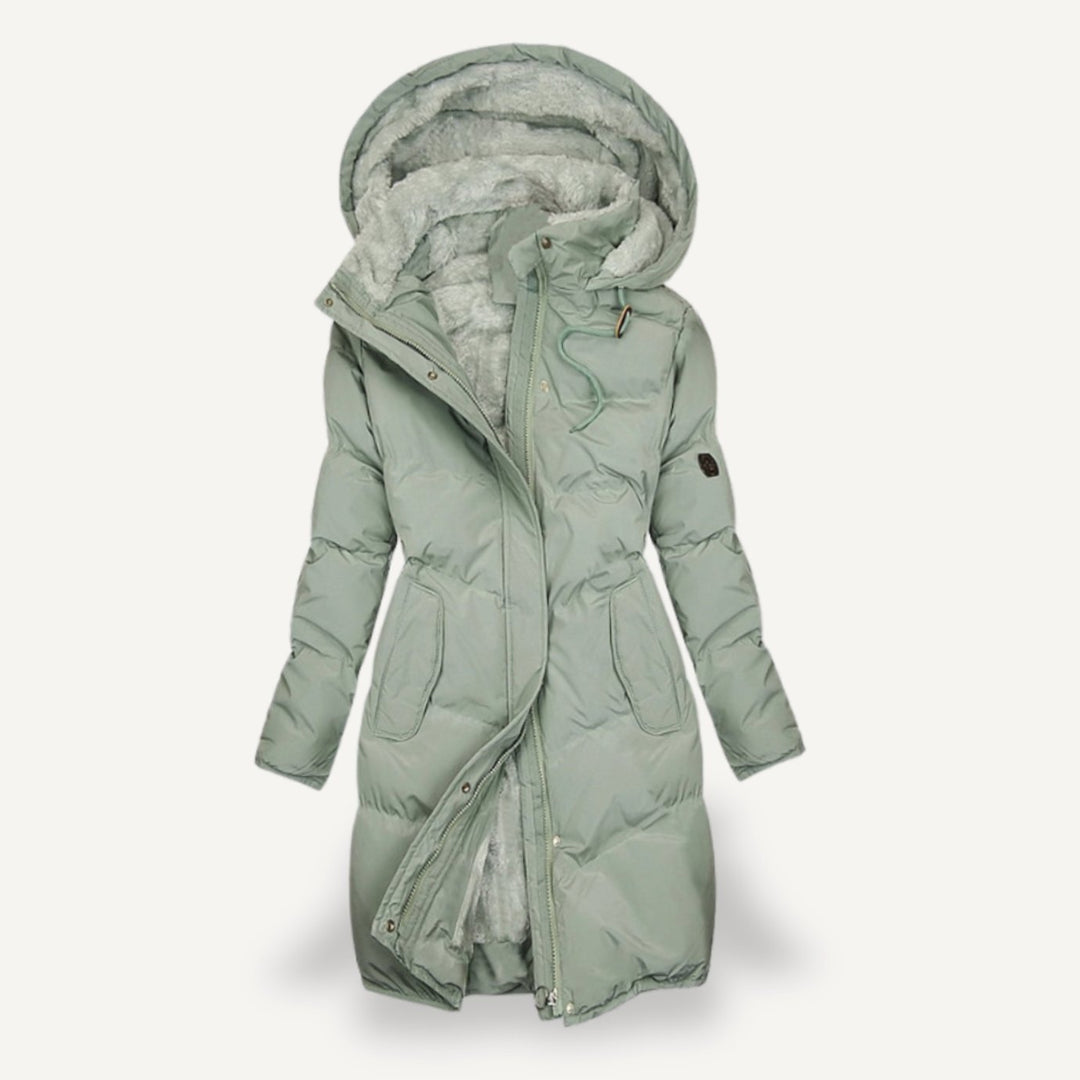 Women's Fleece-Lined Hooded Longline Puffer Coat - Green